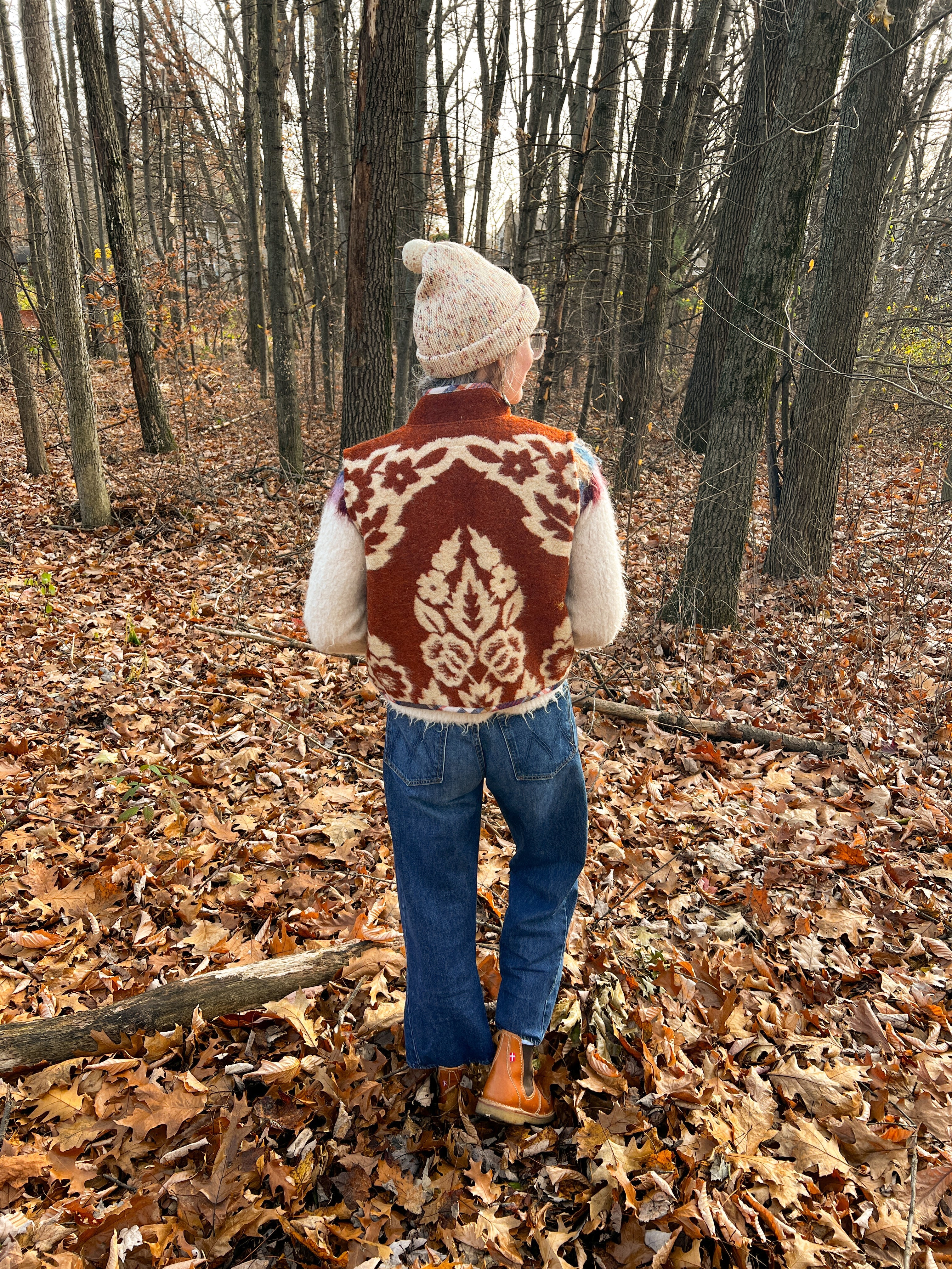 One-of-a-Kind: Ukrainian Floral Wool Blanket Cropped Vest (XS-S)