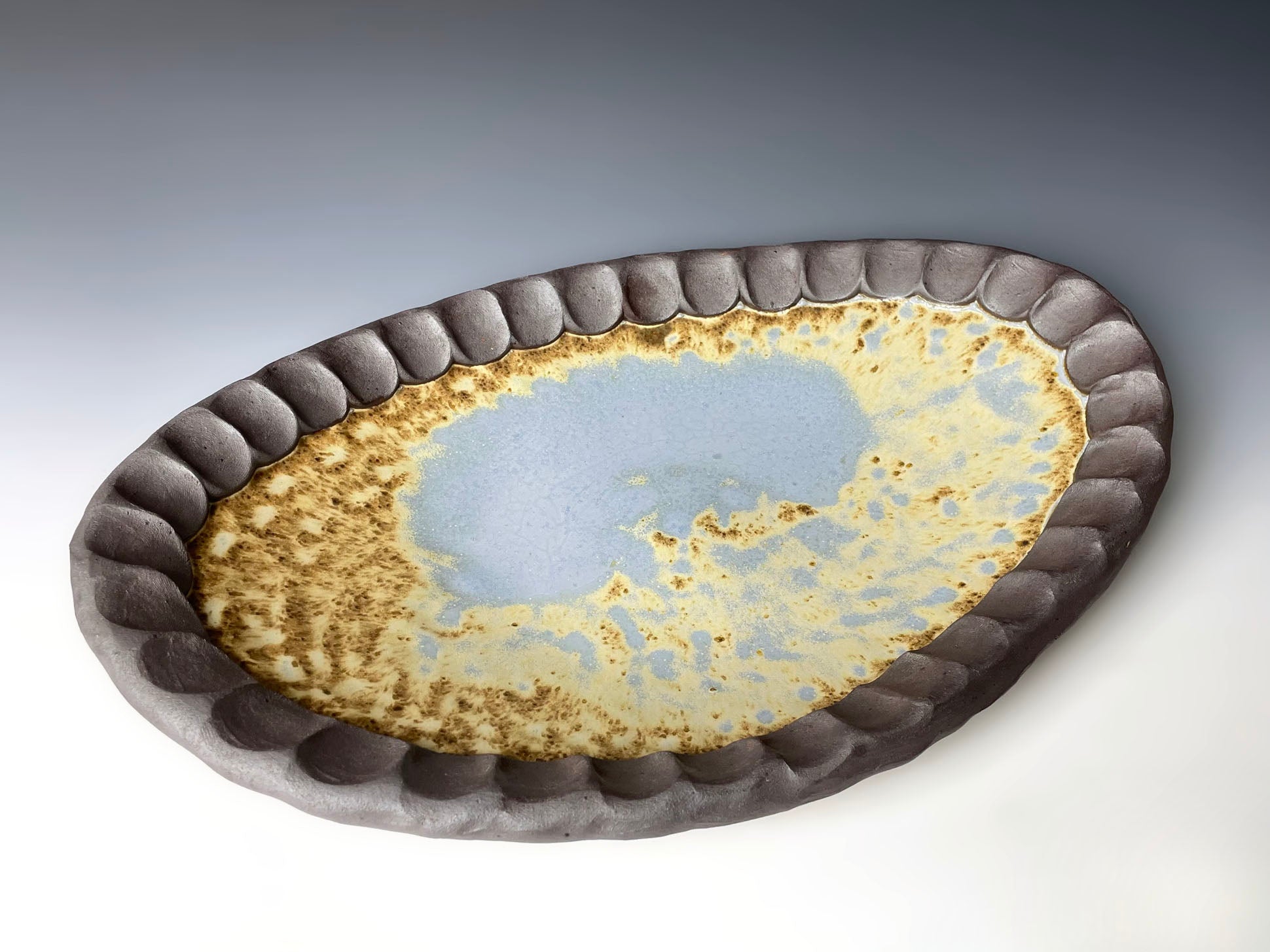 Stoneware Oval Platter in Blue & Salt