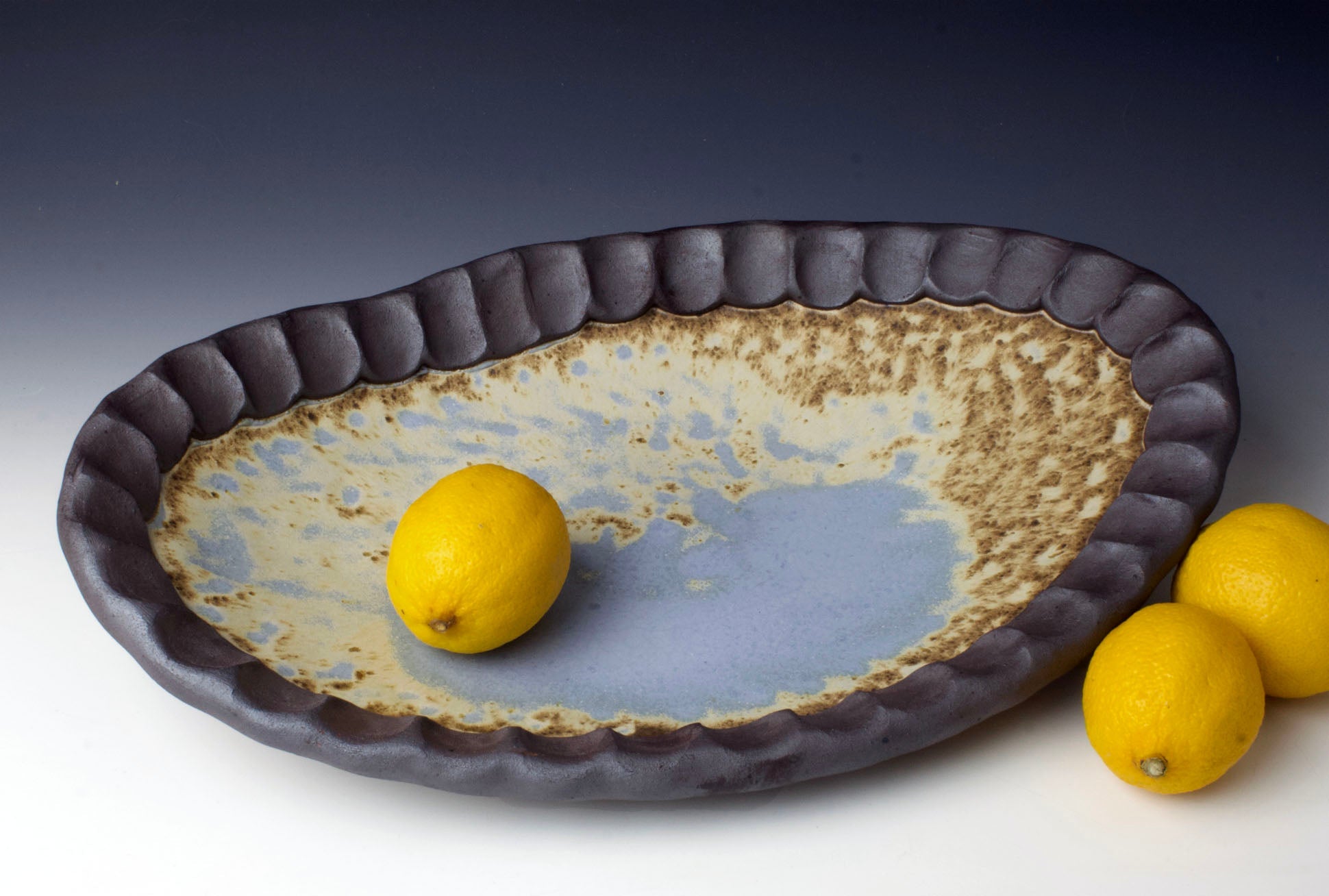 Stoneware Oval Platter in Blue & Salt