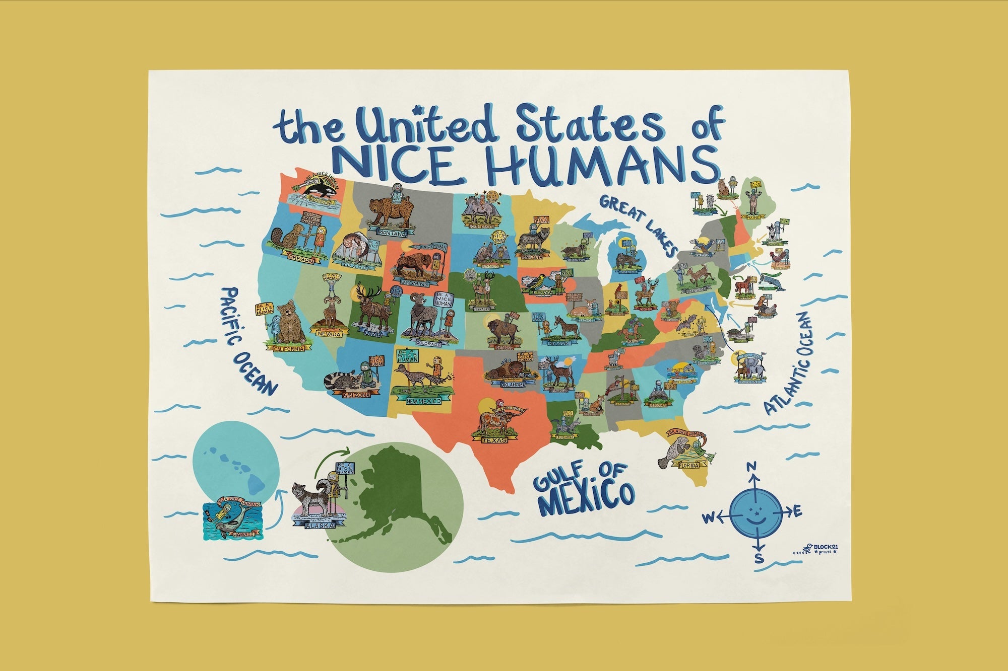 USA Nice Humans Poster Map of 50 States