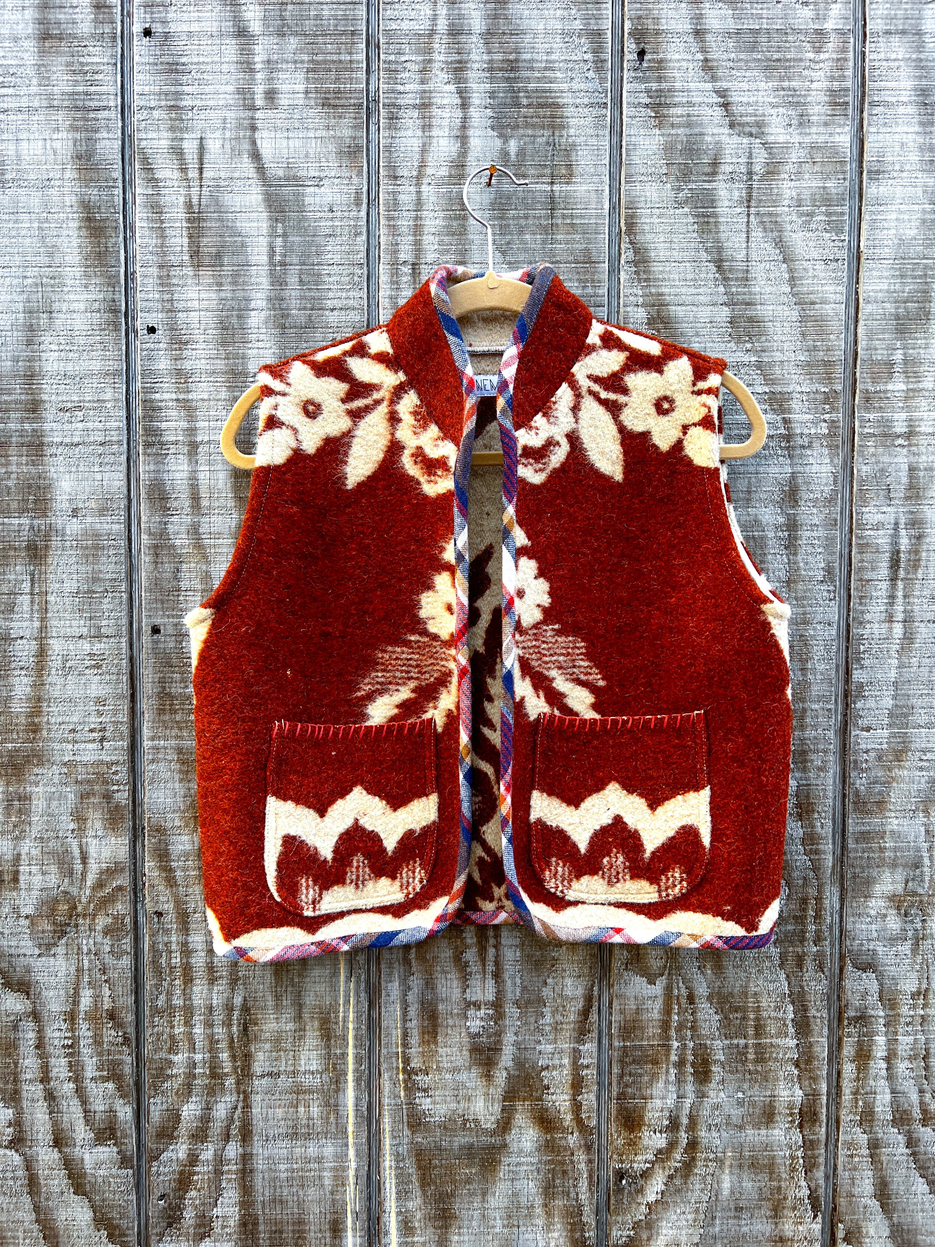 One-of-a-Kind: Ukrainian Floral Wool Blanket Cropped Vest (XS-S)