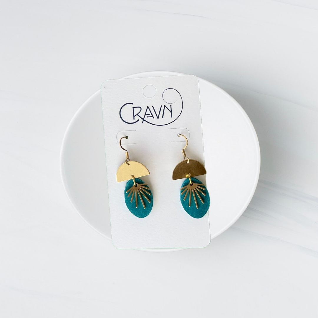 Leather & Brass Sunburst Earrings