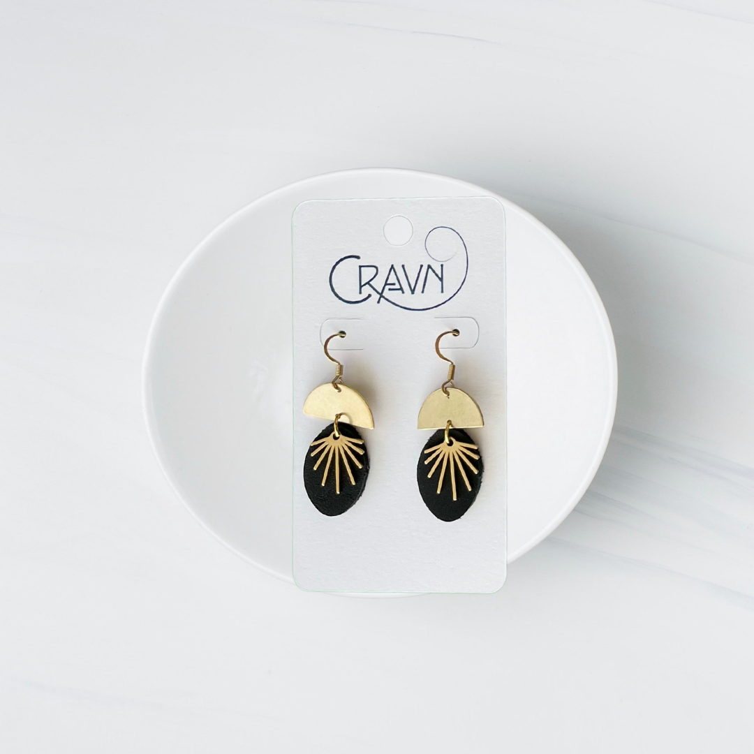 Leather & Brass Sunburst Earrings