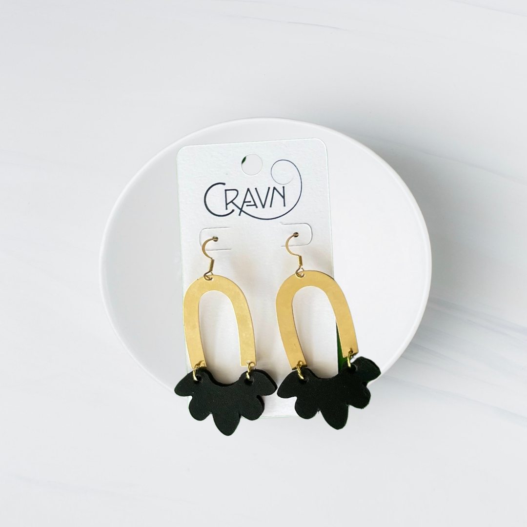 Leather & Brass Flower Earrings