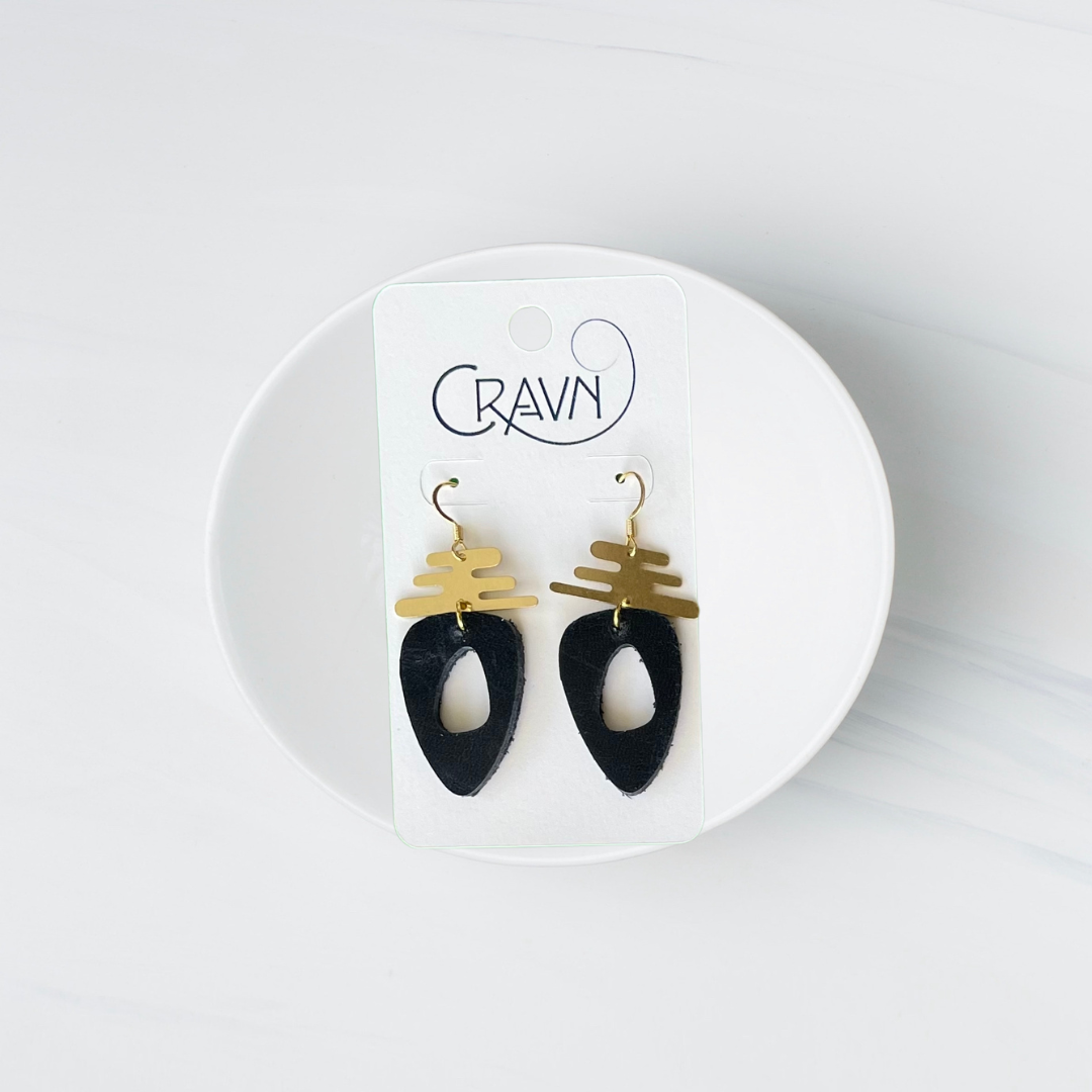 Leather & Brass Ovalish Earrings