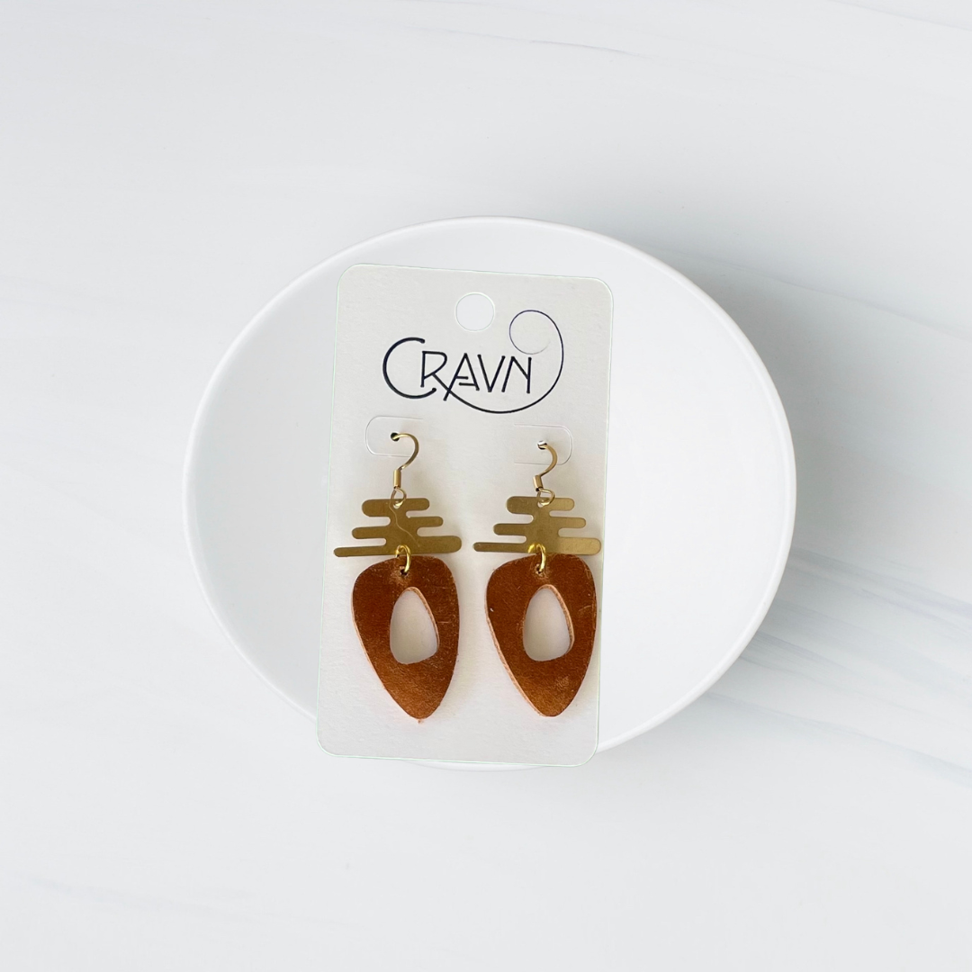 Leather & Brass Ovalish Earrings