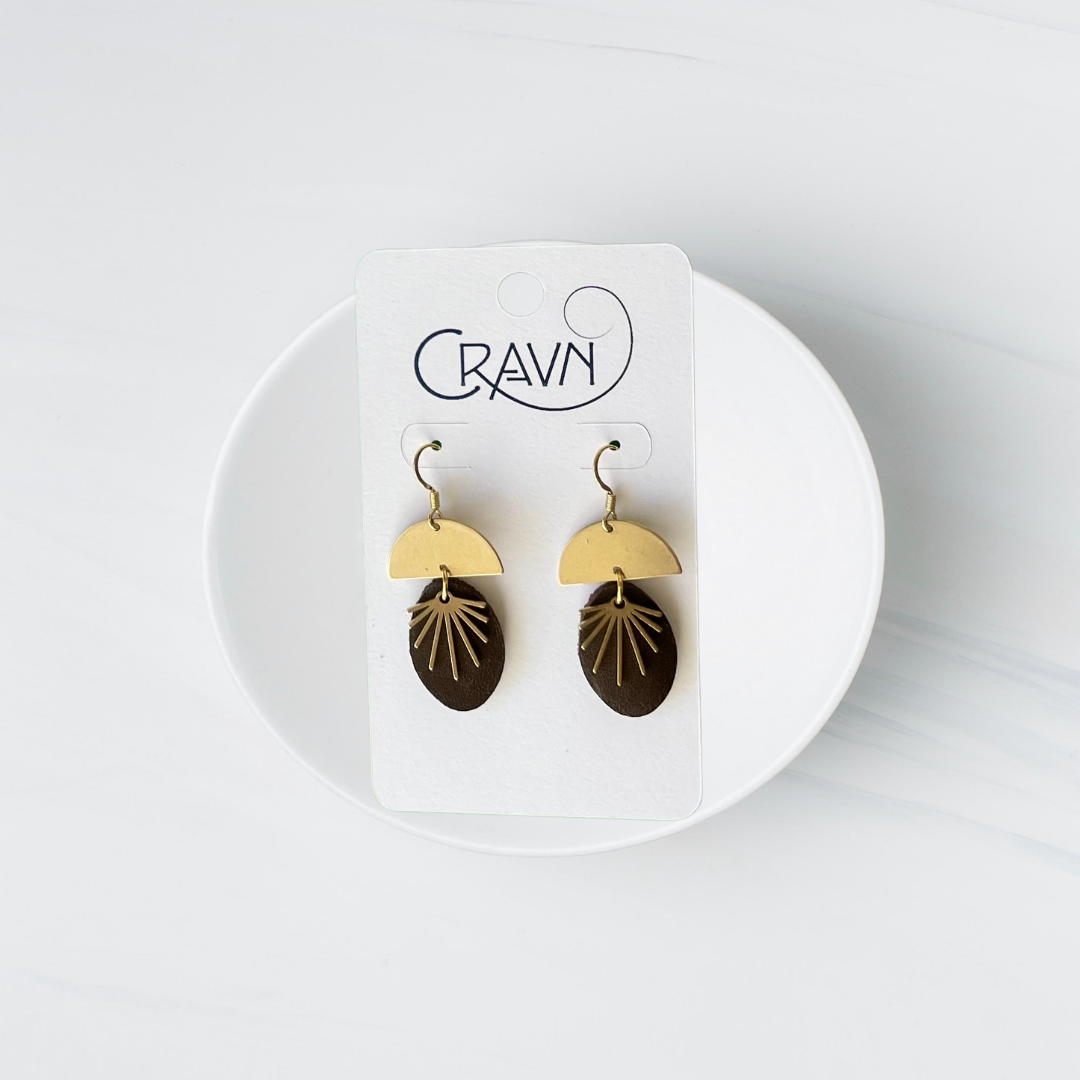 Leather & Brass Sunburst Earrings