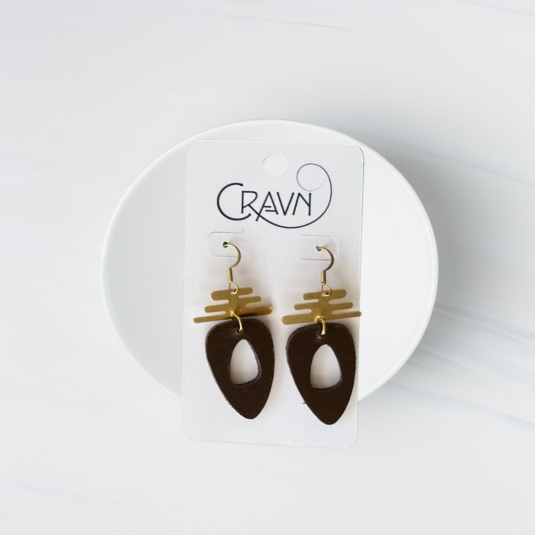 Leather & Brass Ovalish Earrings