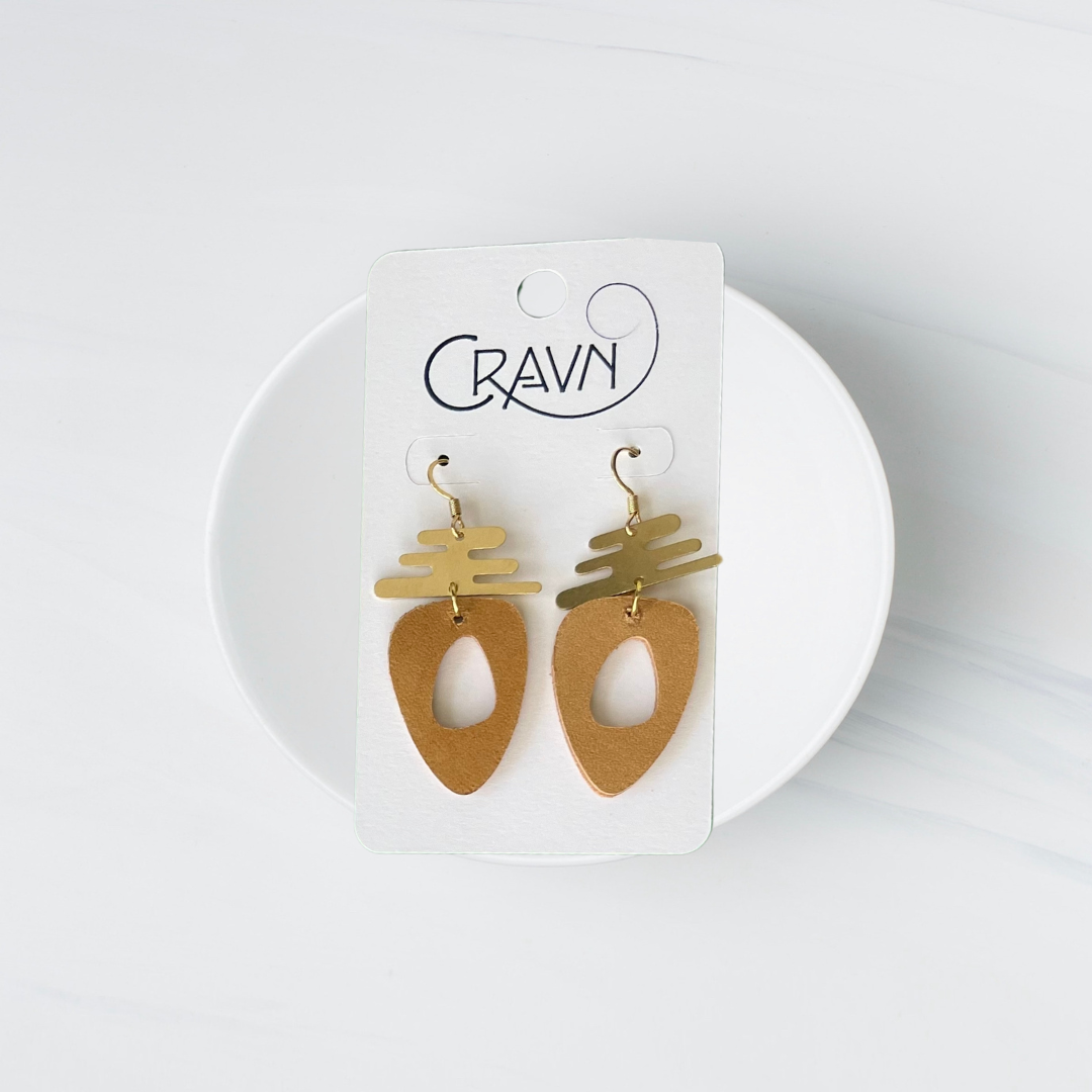 Leather & Brass Ovalish Earrings