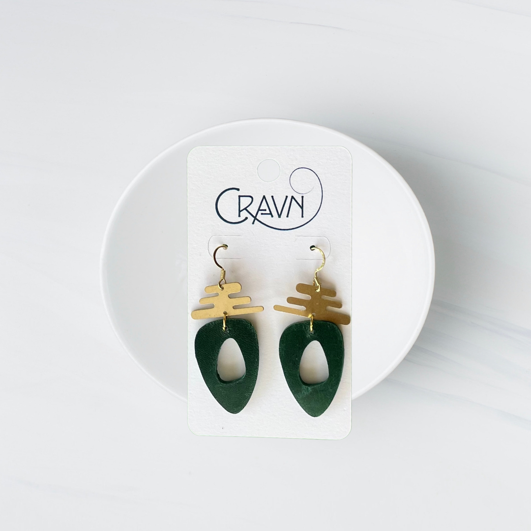 Leather & Brass Ovalish Earrings