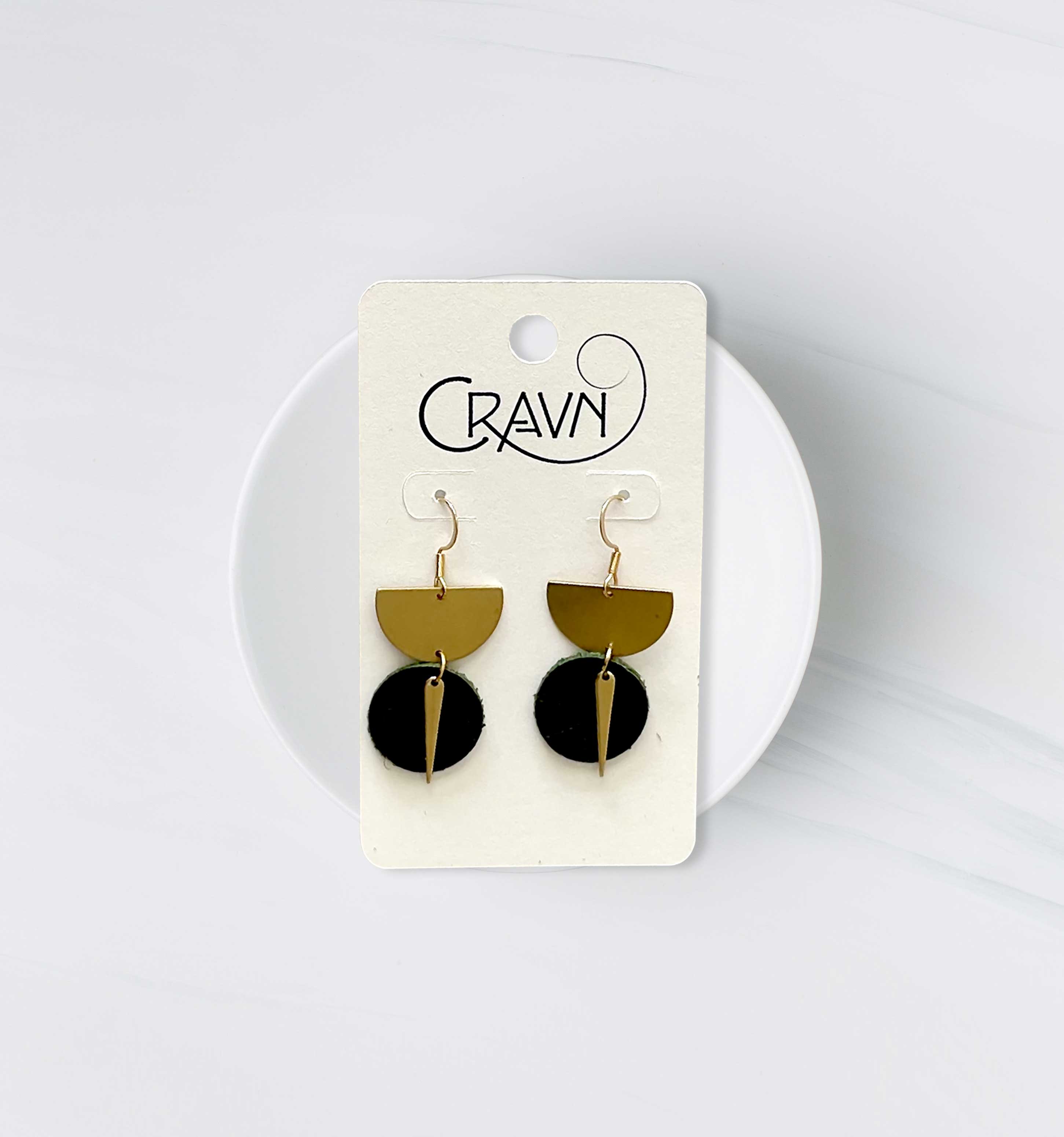 Leather & Brass Sundial Earrings