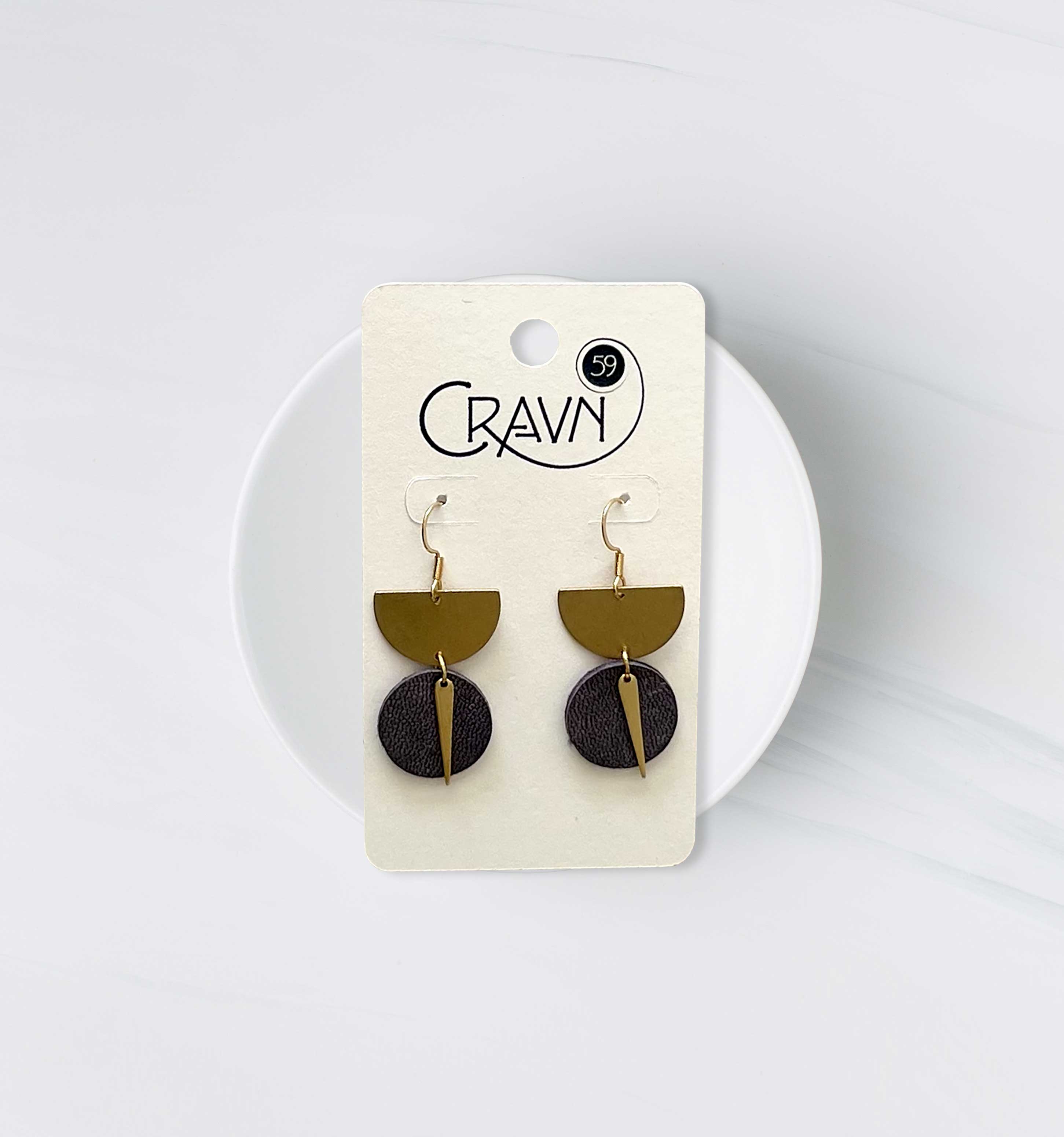 Leather & Brass Sundial Earrings