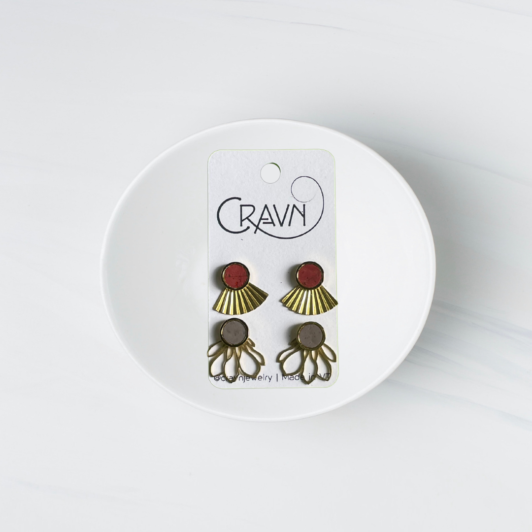 Interchangeable Studs - Brass Fan + Flower