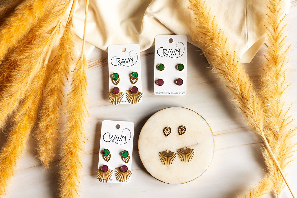 Interchangeable Studs - Brass Leaf + Fringe