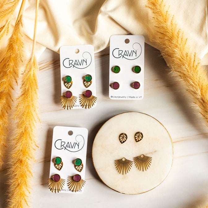 Interchangeable Studs - Brass Leaf + Fringe