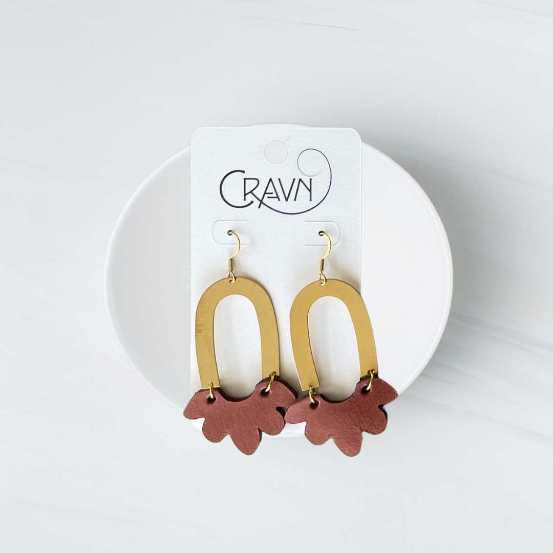 Leather & Brass Flower Earrings