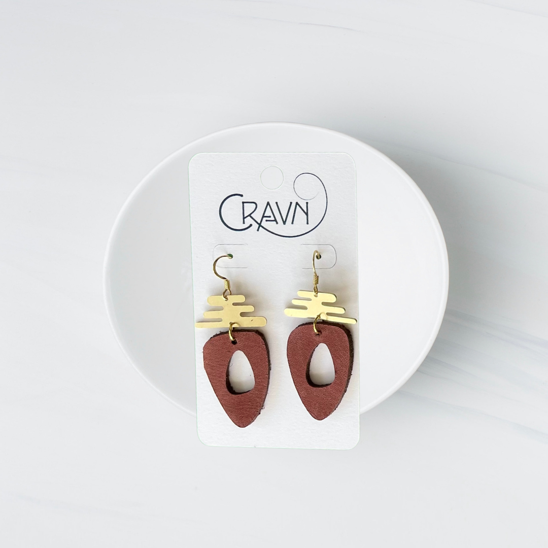 Leather & Brass Ovalish Earrings