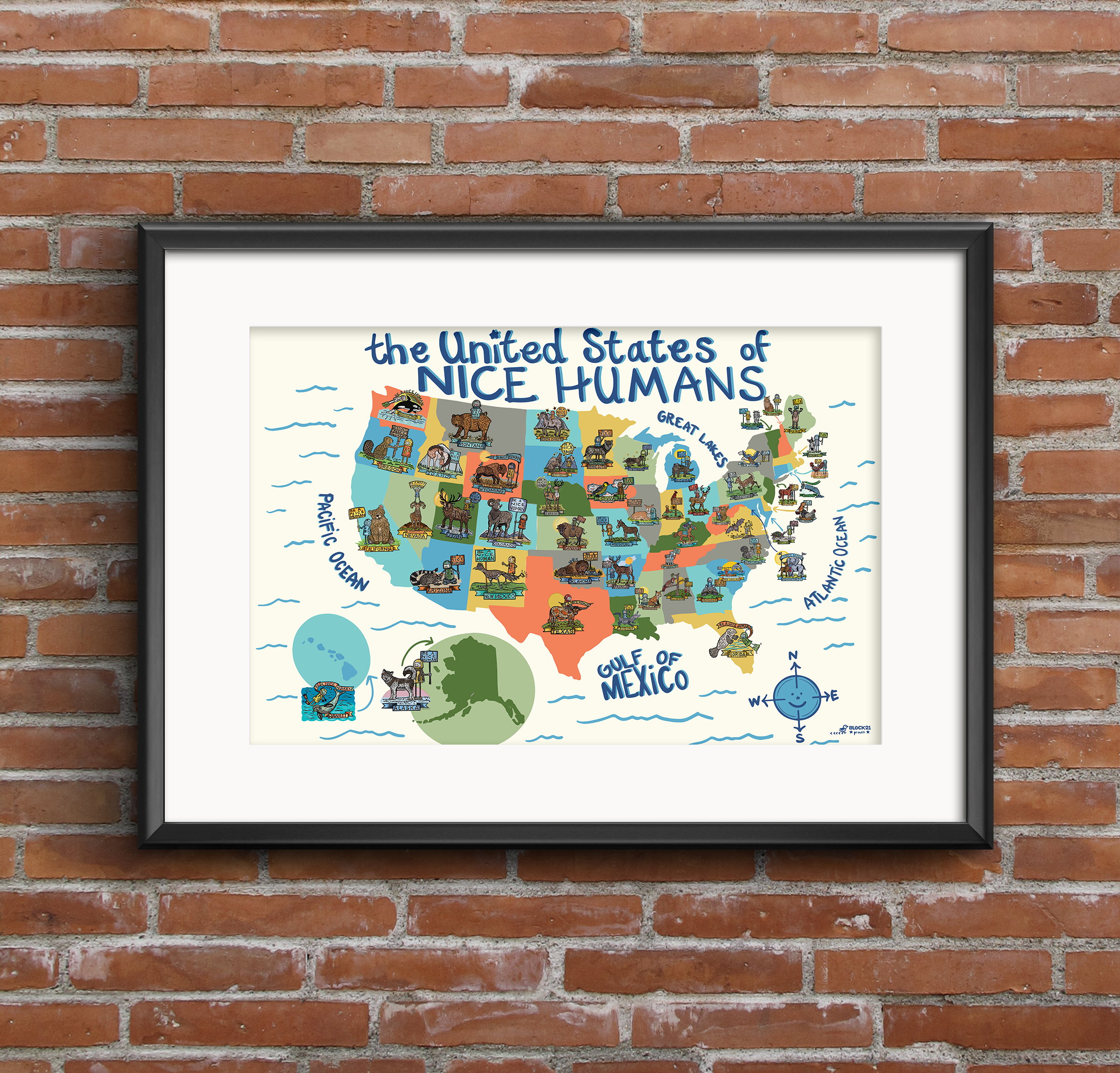 USA Nice Humans Poster Map of 50 States