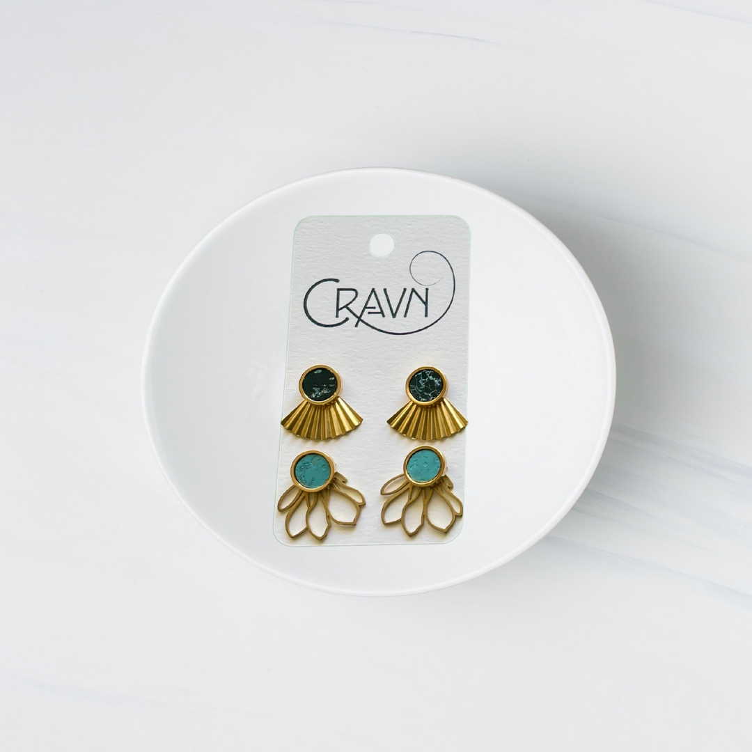 Interchangeable Studs - Brass Fan + Flower