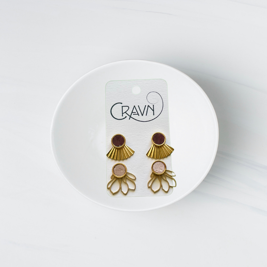 Interchangeable Studs - Brass Fan + Flower