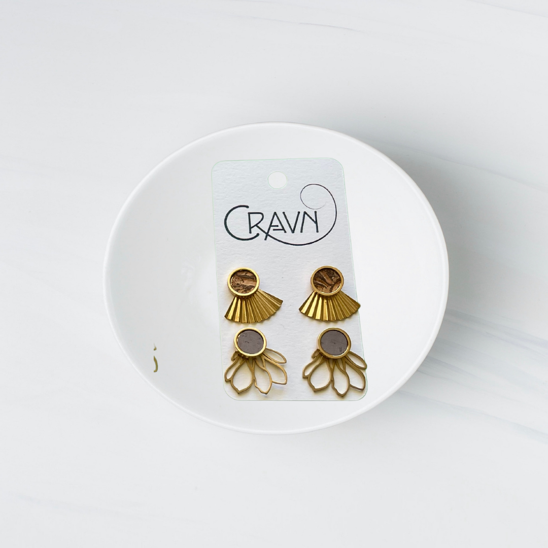 Interchangeable Studs - Brass Fan + Flower