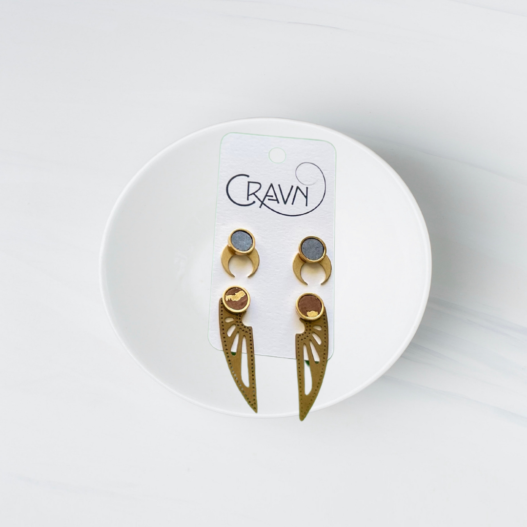 Interchangeable Studs - Brass Moon + Spear