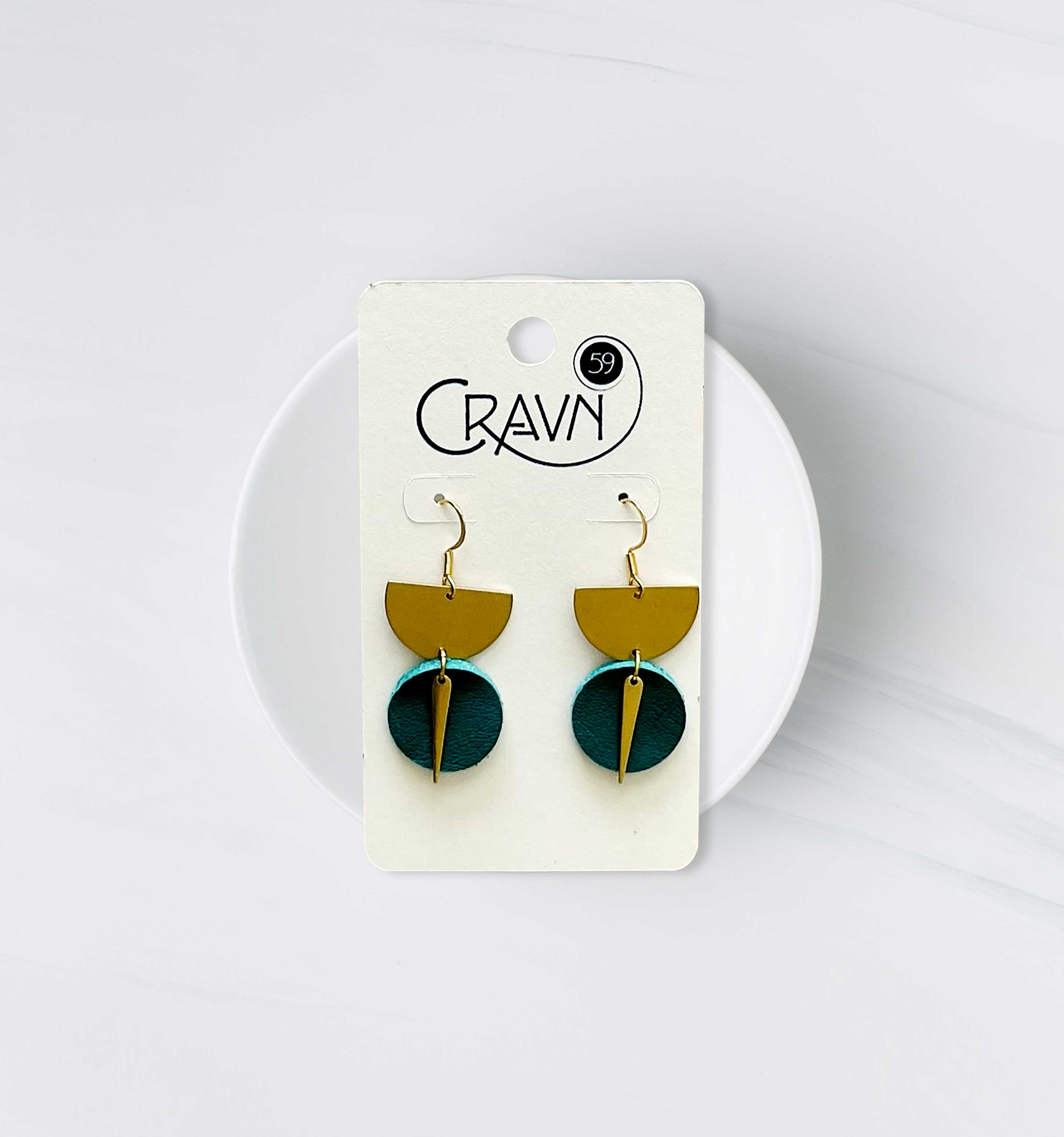 Leather & Brass Sundial Earrings