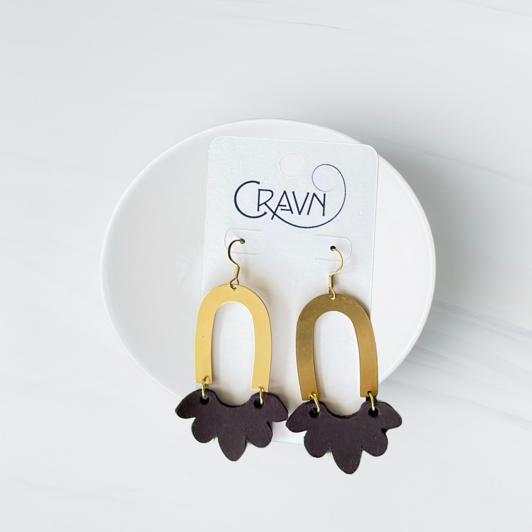 Leather & Brass Flower Earrings