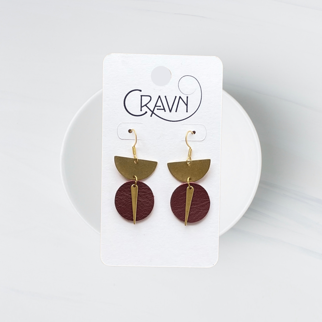 Leather & Brass Sundial Earrings