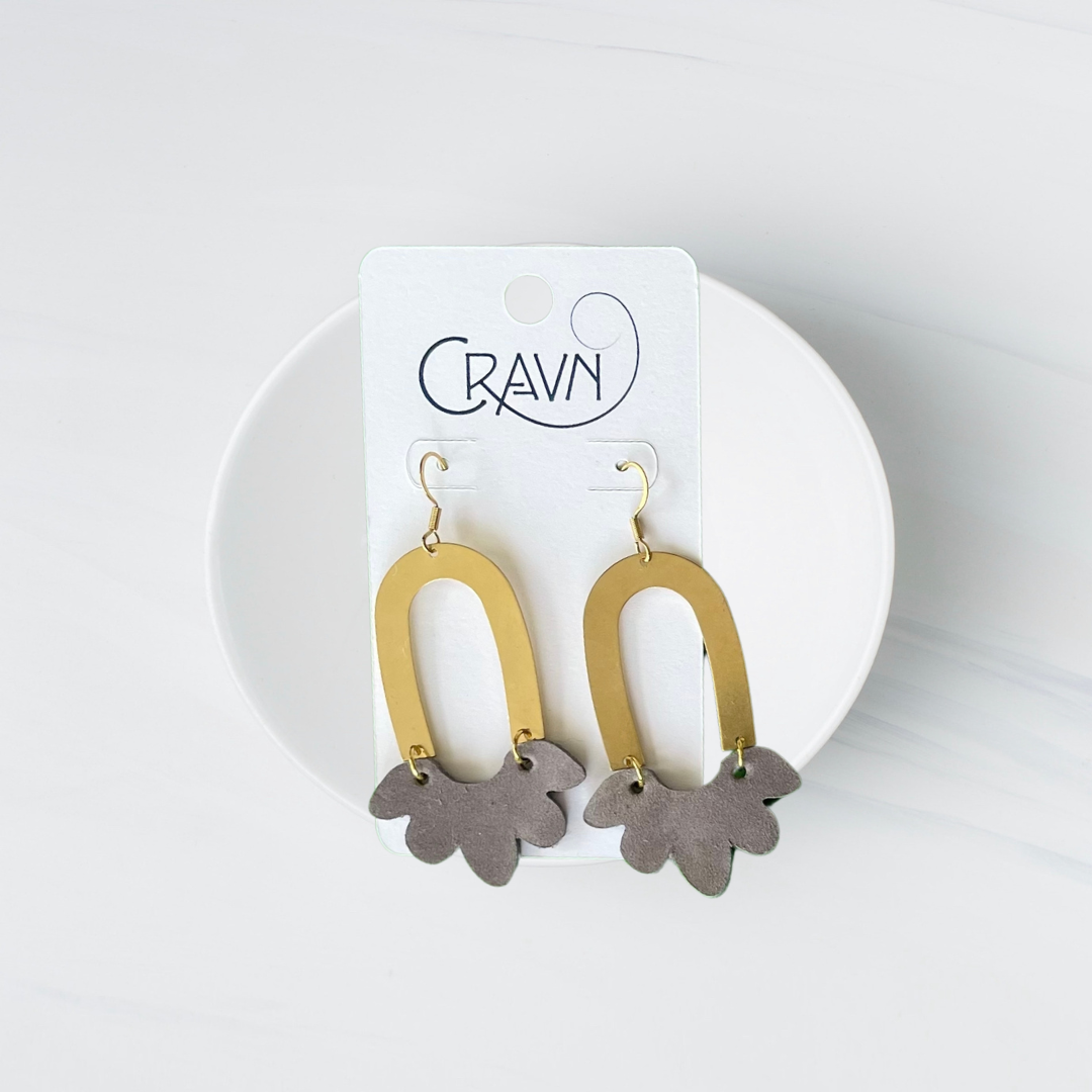 Leather & Brass Flower Earrings